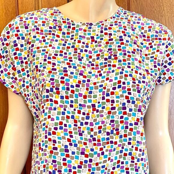 Vintage Blouse Flowy Top Colorful Confetti Shirt Size Small - Picture 3 of 10